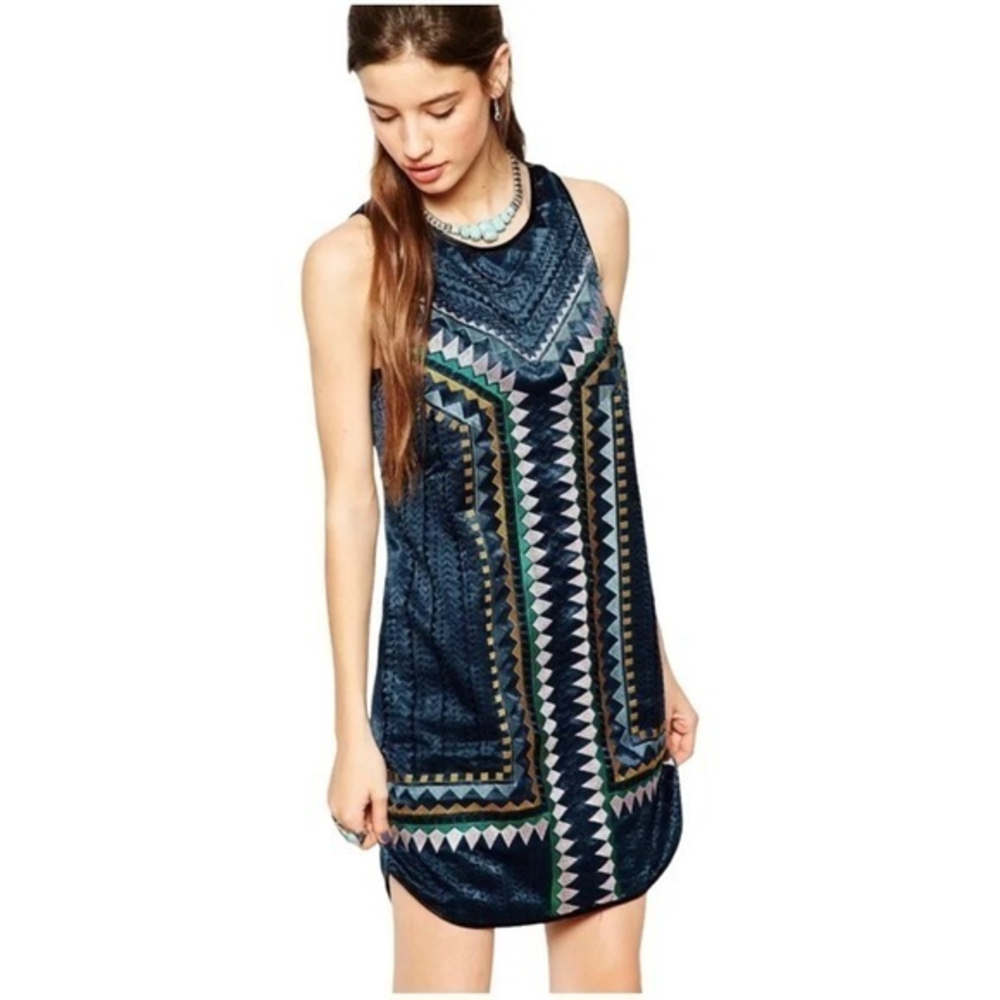 Anthropologie Greylin Blue‎ Women’s Dress Azteca Embroidery Size Small